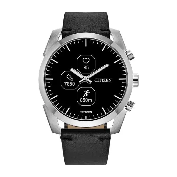 Men's Citizen Eco-Drive Smart Hybrid Black Dial Black Leather Band Sport Watch Dickinson Jewelers Dunkirk, MD