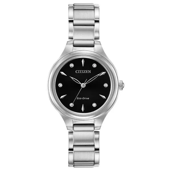 Women's Citizen Eco-Drive Black Dial Silver Tone Band Watch Dickinson Jewelers Dunkirk, MD