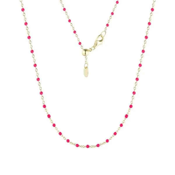 Gold Plated/Sterling Silver Fuchsia Enamel Beaded Necklace Dickinson Jewelers Dunkirk, MD