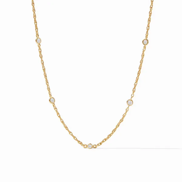 24ky Gold Plated "Celeste" Delicate Station 16.5-17.5" Necklace in Cubic Zirconia Dickinson Jewelers Dunkirk, MD