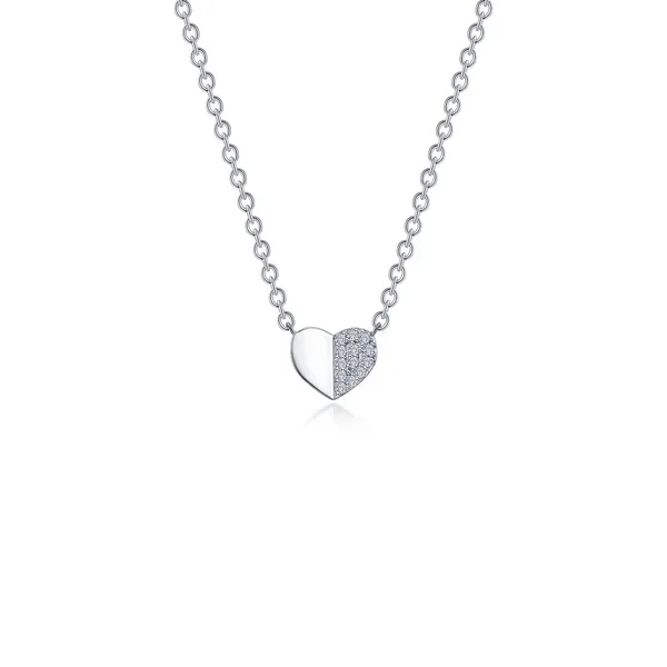 SS/Plat Bonded Lassaire Simulated Diamond Half Pave Heart Pendant on Chain Dickinson Jewelers Dunkirk, MD