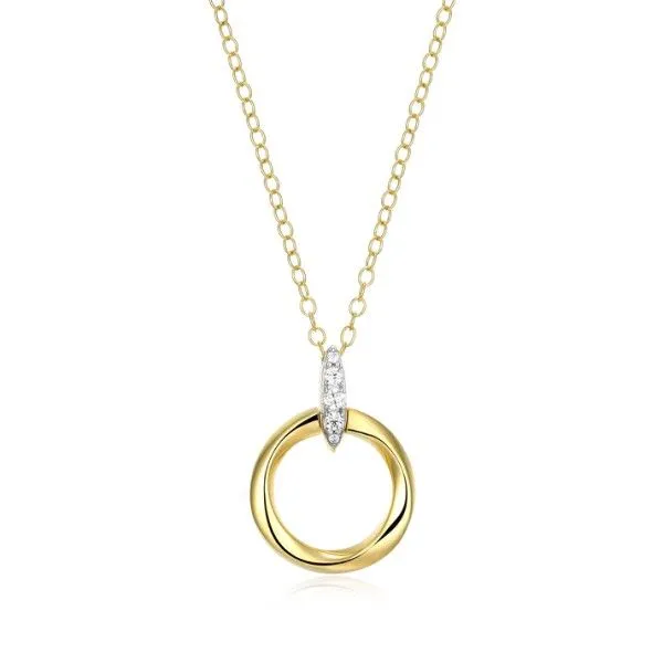 14k Gold Plated LAB DIAMONDS Knife Edge Circle pendant on Chain Dickinson Jewelers Dunkirk, MD
