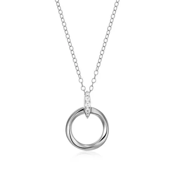 Sterling Silver LAB DIAMONDS Knife Edge Circle pendant on Chain Dickinson Jewelers Dunkirk, MD