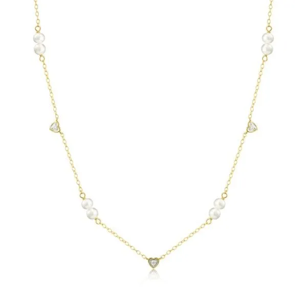 14Kt Gold Plated Hearts and Pearls Station Chain Dickinson Jewelers Dunkirk, MD