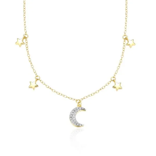 14Kt Gold Plated LAB Diamond Moon and Stars Chain Dickinson Jewelers Dunkirk, MD