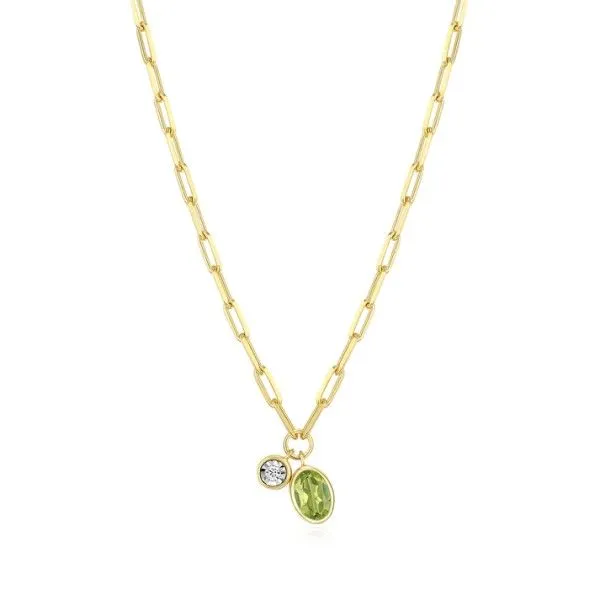 14Kt Gold Plated LAB DIAMOND and Genuine Peridot Dangle Birthstone Necklace Dickinson Jewelers Dunkirk, MD