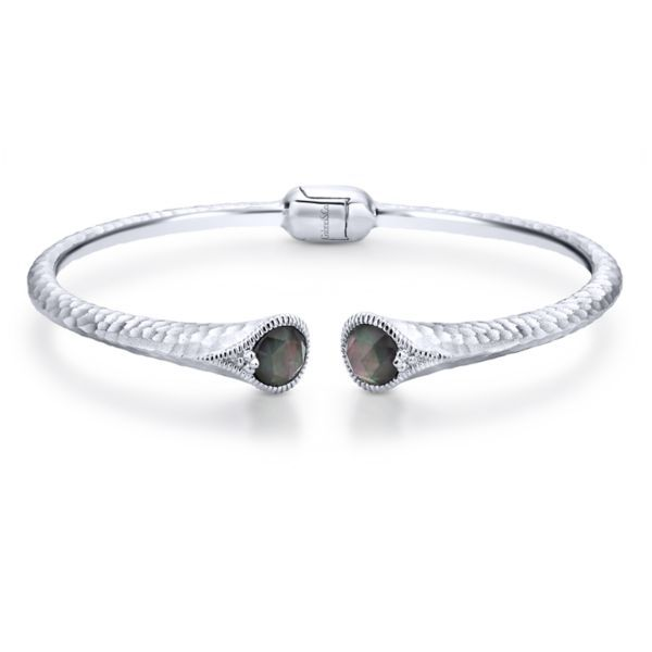 Sterling Silver Rock Crystal And Black MOP Split Bangle Dickinson Jewelers Dunkirk, MD