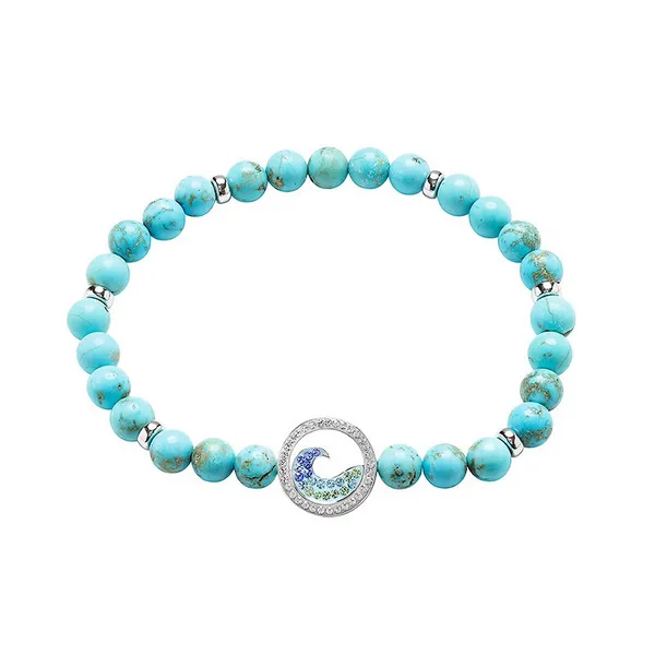 Sterling Silver Wave Turquoise Stretchy Bracelet Dickinson Jewelers Dunkirk, MD