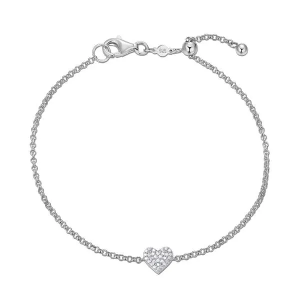 Sterling Silver LAB DIAMONDS Pave Heart Bolo Bracelet Dickinson Jewelers Dunkirk, MD