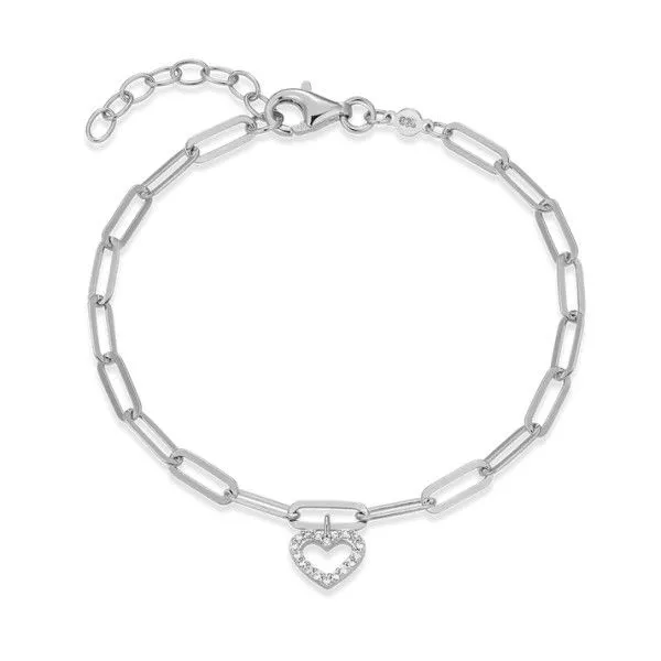 Sterling Silver 7" .05cttw LAB DIAMONDS Open Heart Paperclip Bracelet Dickinson Jewelers Dunkirk, MD