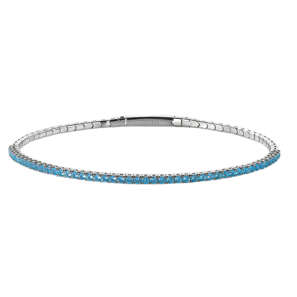 Sterling Silver Simulated Aquamarine Birthstone Tennis Bracelet Dickinson Jewelers Dunkirk, MD