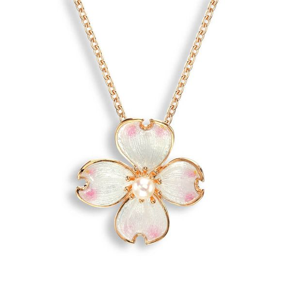 Rose Gold Plated And Enamel Dogwood Necklace Dickinson Jewelers Dunkirk, MD