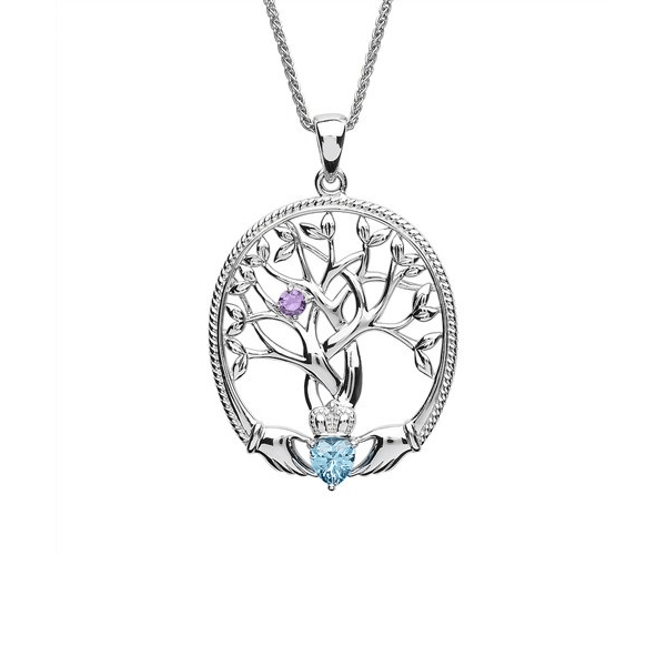 CLARA 925 Sterling Silver Tree of Life Pendant Chain Necklace Rhodium