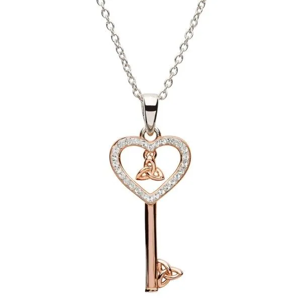 Sterling Silver And Swarovski® Crystal Rose Gold Key Pendant Dickinson Jewelers Dunkirk, MD