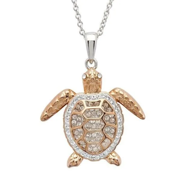 Sterling Silver And Swarovski Crystal Rose Gold Turtle Pendant Dickinson Jewelers Dunkirk, MD
