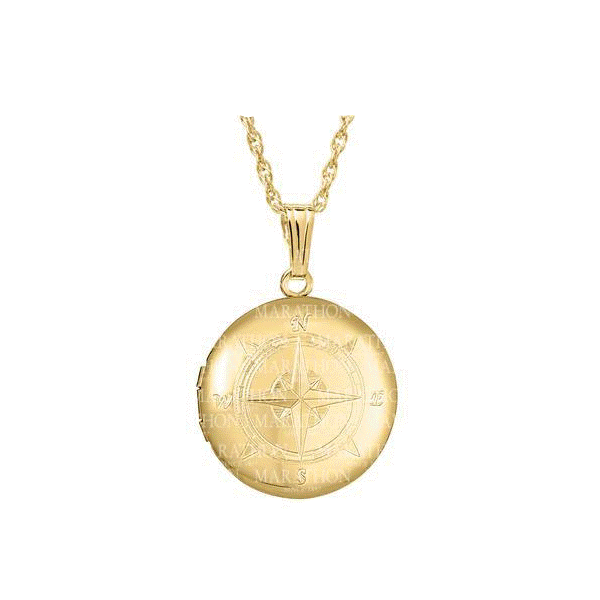 Men's Blue Lacquer Finished Solid Gold Compass Pendant - Atolyestone