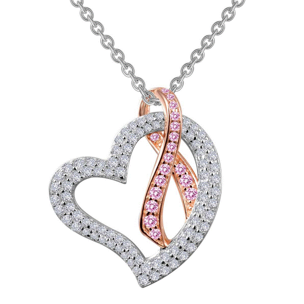 Lassaire Simulated Diamond Pink Ribbon Heart Pendant Dickinson Jewelers Dunkirk, MD
