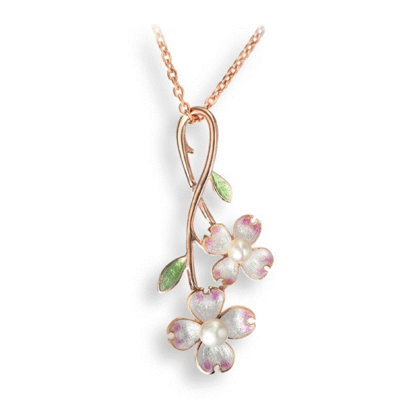 Rose Gold Plated and Enamel Dogwood Pendant Dickinson Jewelers Dunkirk, MD