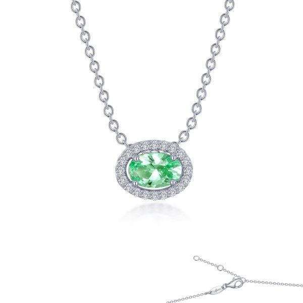 Lassaire Simulated Diamond and Lab-Grown Green Sapphire Halo Necklace Dickinson Jewelers Dunkirk, MD