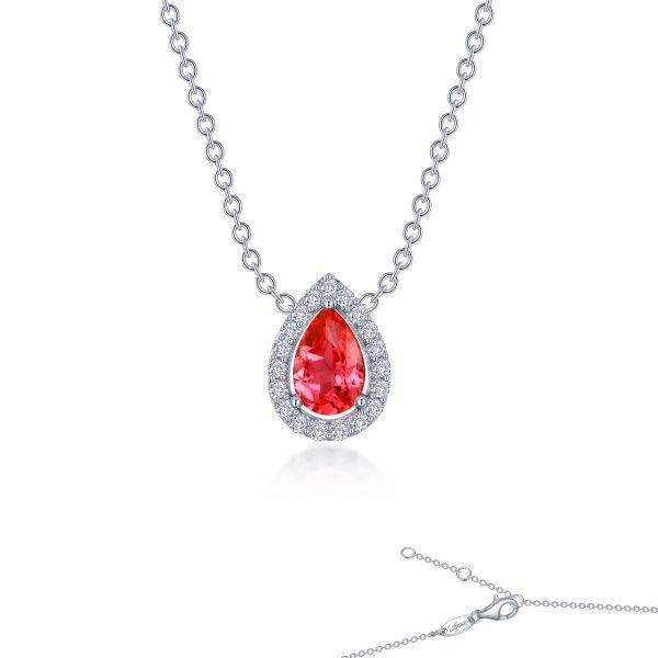 Lassaire Simulated Diamond and Lab-Grown Padparadscha Sapphire Halo Necklace Dickinson Jewelers Dunkirk, MD