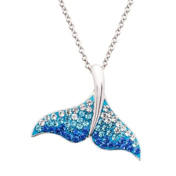 Sterling Silver Blue and White Crystal Whale Tail Necklace Dickinson Jewelers Dunkirk, MD