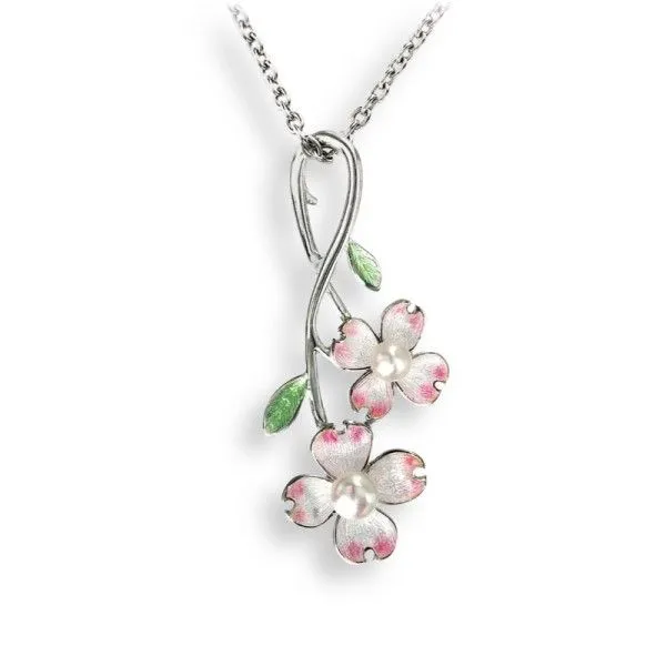 Rose Gold Plated and Enamel Dogwood Pendant Dickinson Jewelers Dunkirk, MD