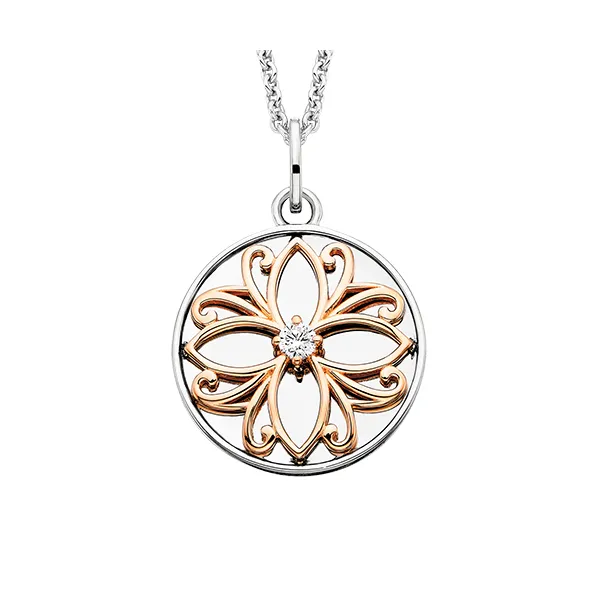 Sterling Silver Rose Floral Design CZ Center Pendant Dickinson Jewelers Dunkirk, MD