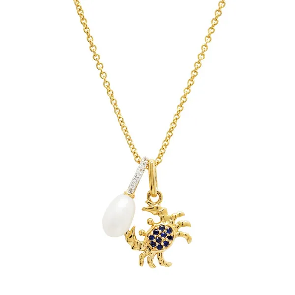 Sterling Silver/14ky Vermeil Blue/White Lab Sapphire and Pearl Crab Pendant Dickinson Jewelers Dunkirk, MD