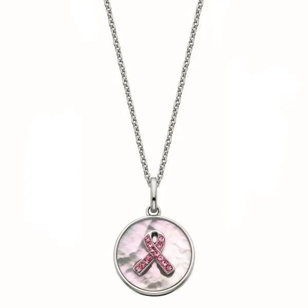 Sterling Silver Pink Crystal Ribbon and MOP Pendant on Chain Dickinson Jewelers Dunkirk, MD