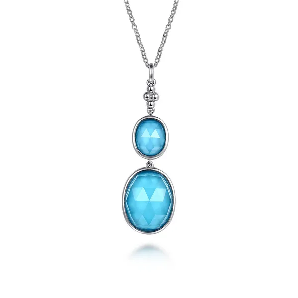 Sterling Silver Oval Shape Rock Crystal and Turquoise Bujukan Drop Necklace Dickinson Jewelers Dunkirk, MD