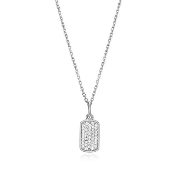 Sterling Silver LAB DIAMONDS Hex Tag Pendant Dickinson Jewelers Dunkirk, MD