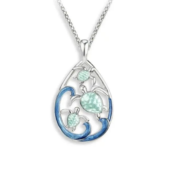 Sterling Silver Green Turtles Family Enamel Pendant Dickinson Jewelers Dunkirk, MD