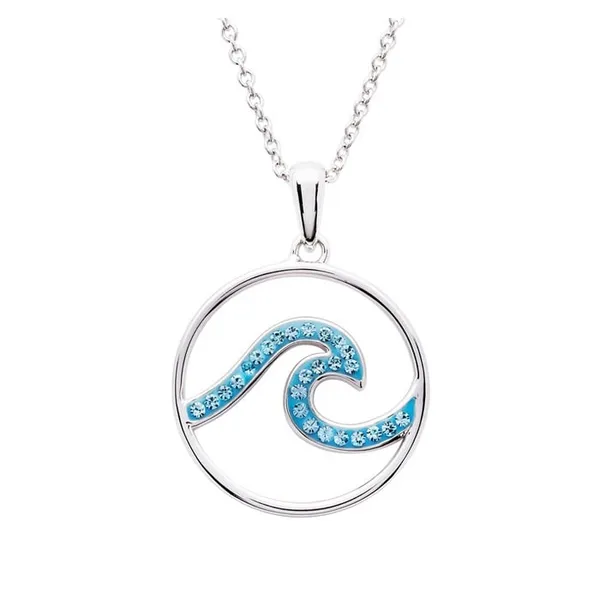 Sterling Silver Aqua Crystals Wave in Circle Pendant Dickinson Jewelers Dunkirk, MD