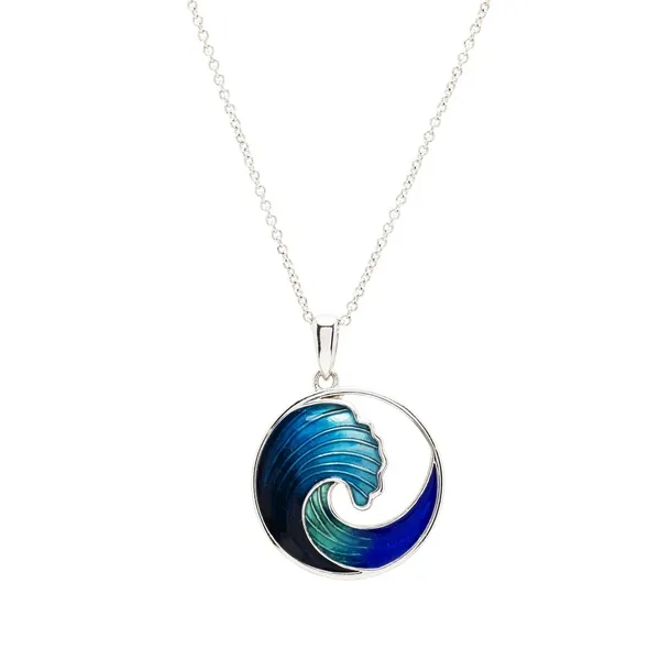 Sterling Silver Blue Enamel Wave Pendant on Chain Dickinson Jewelers Dunkirk, MD