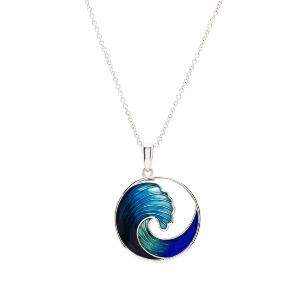 Sterling Silver Blue Enamel Wave Pendant on Chain Dickinson Jewelers Dunkirk, MD
