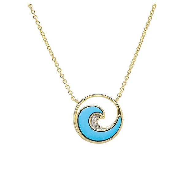 Sterling Silver/14ky Vermeil Turquoise LAB White Sapphire Wave Necklace Dickinson Jewelers Dunkirk, MD