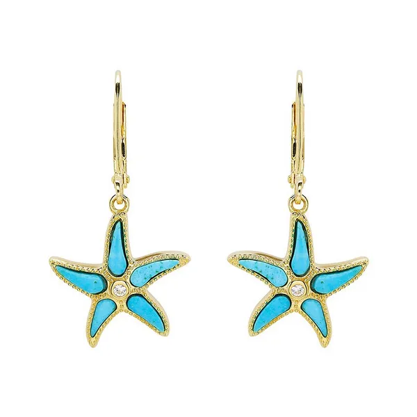 Sterling Silver/14ky Vermeil Turquoise and LAB White Sapphire Star Fish Earrings Dickinson Jewelers Dunkirk, MD