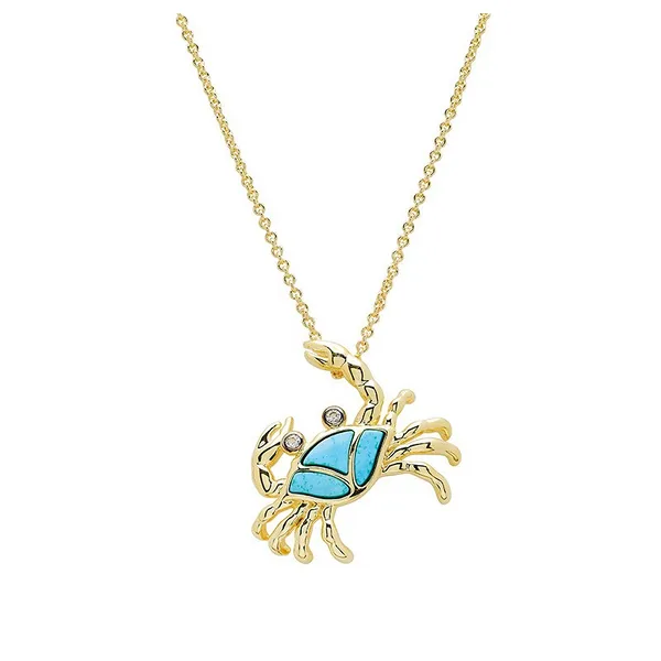 Sterling Silver/14ky Vermeil Turquoise and LAB White Sapphire Crab Necklace Dickinson Jewelers Dunkirk, MD