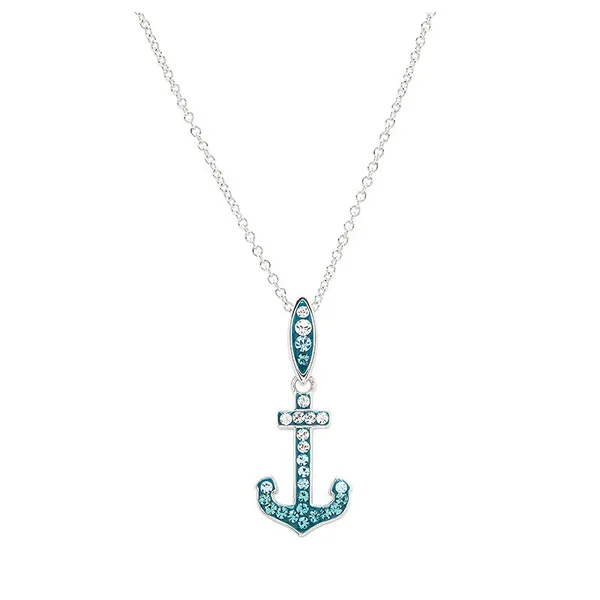 Sterling Silver Gradient Teal Crystals Anchor Pendant Dickinson Jewelers Dunkirk, MD