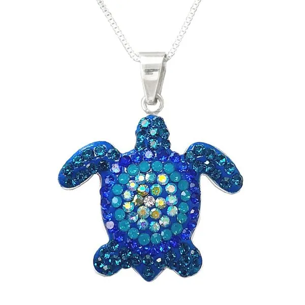 Sterling Silver Austrian Crystal Swimming Turtle Pendant Dickinson Jewelers Dunkirk, MD