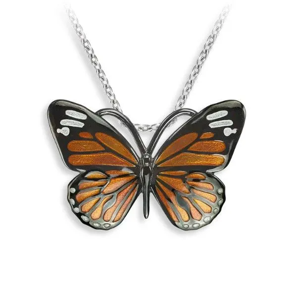 Sterling Silver/Black Rhodium Orange Enamel Monarch Butterfly Pendant Dickinson Jewelers Dunkirk, MD