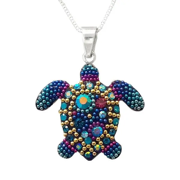 Sterling Silver Austrian Crystal Swimming Turtle Pendant Dickinson Jewelers Dunkirk, MD