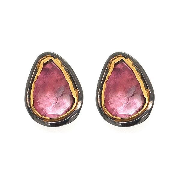 Sterling Silver And 18k Gold Plated Pink Tourmaline Post Earrings Dickinson Jewelers Dunkirk, MD