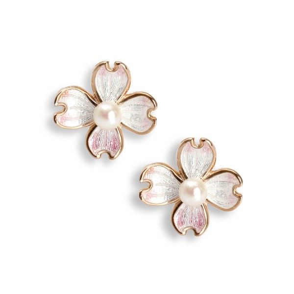 Rose Gold Plated and Enamel Dogwood Earrings Dickinson Jewelers Dunkirk, MD