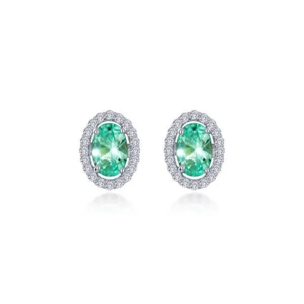 Lassaire Simulated Diamond and Lab-Grown Green Sapphire Halo Earrings Dickinson Jewelers Dunkirk, MD