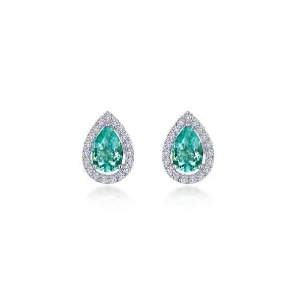 Lassaire Simulated Diamond and Lab-Grown Green Sapphire Halo Earrings Dickinson Jewelers Dunkirk, MD