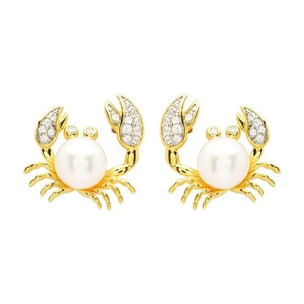 Sterling Silver/14ky Vermeil CZ/Pearl Crab Stud Earrings Dickinson Jewelers Dunkirk, MD