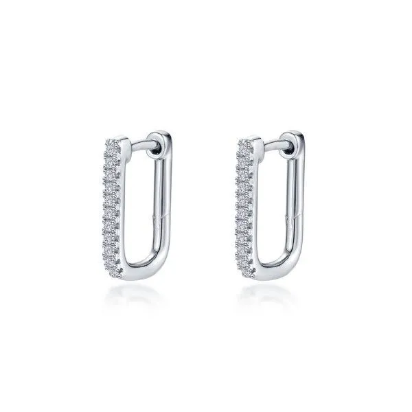 SS/Plat Bonded Lassaire Simulated Diamond Rectangle Pave Hoops Dickinson Jewelers Dunkirk, MD