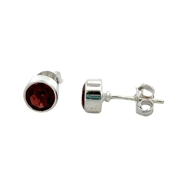 Sterling Silver Round Bezel Set Garnet Stud Earrings Dickinson Jewelers Dunkirk, MD