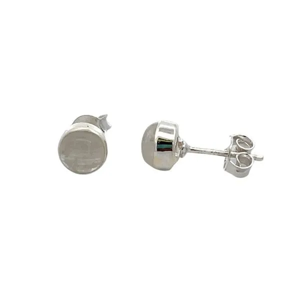 Sterling Silver Round Bezel Set Rainbow Moonstone Stud Earrings Dickinson Jewelers Dunkirk, MD